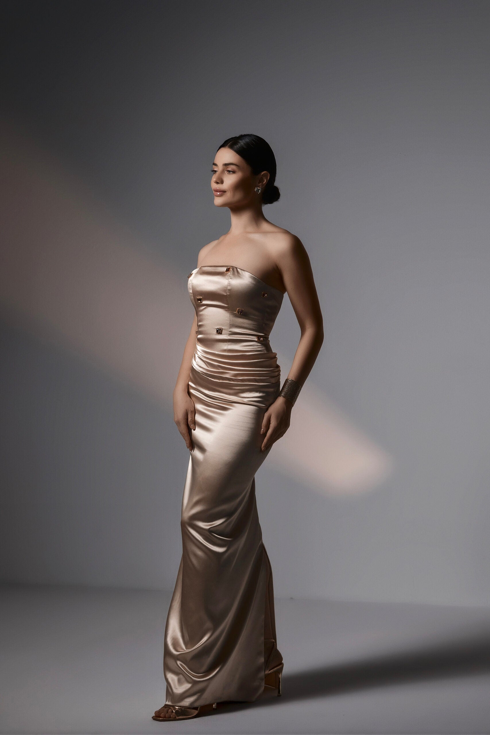 Satin Auric Drape Dress